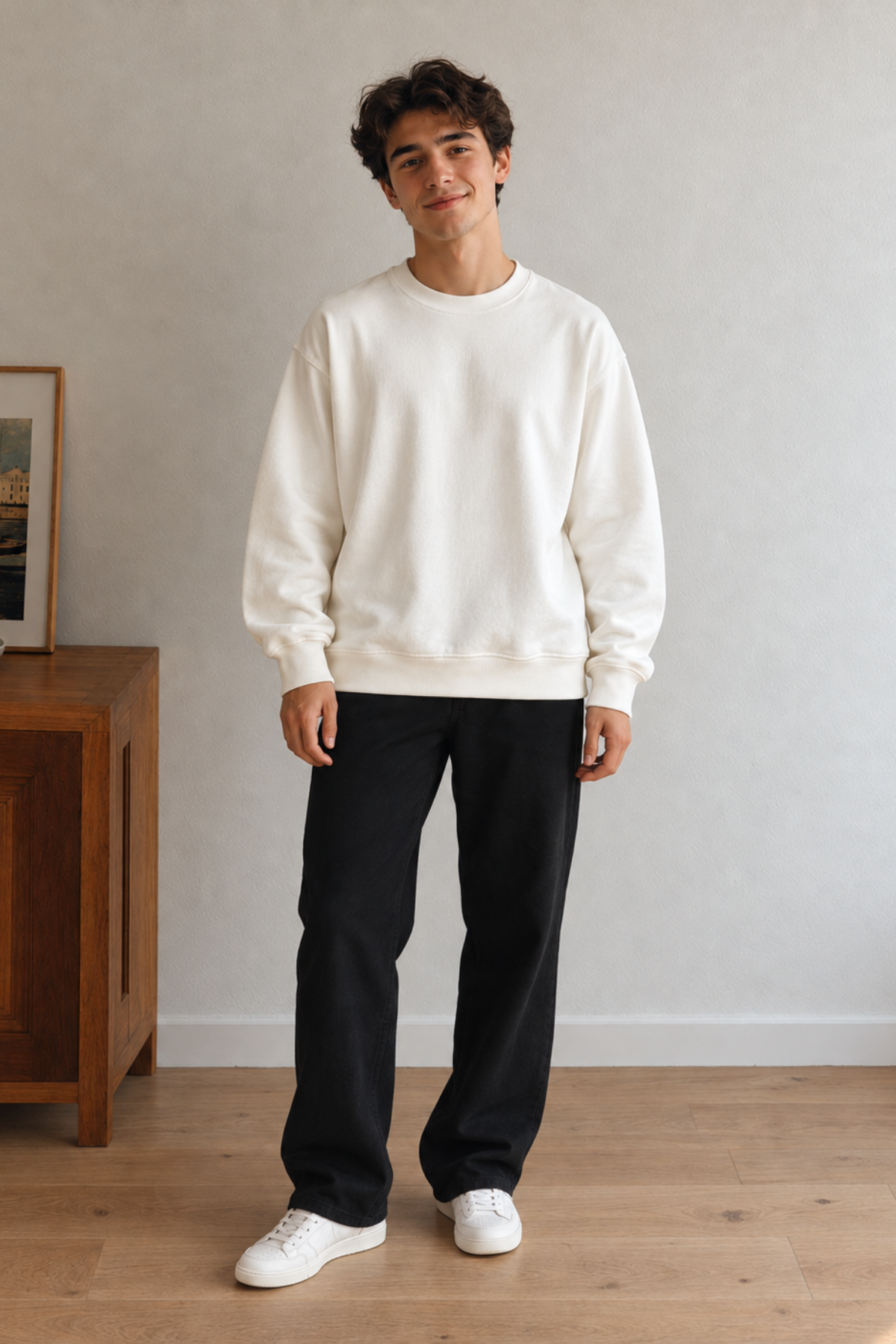 Unisex Oversize Sweatshirt - Ekru - Görsel 3