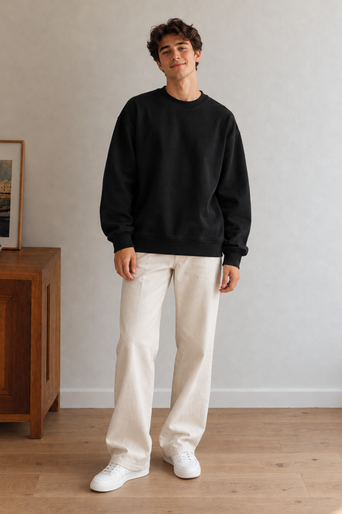 Unisex Oversize Sweatshirt - Siyah - Görsel 2