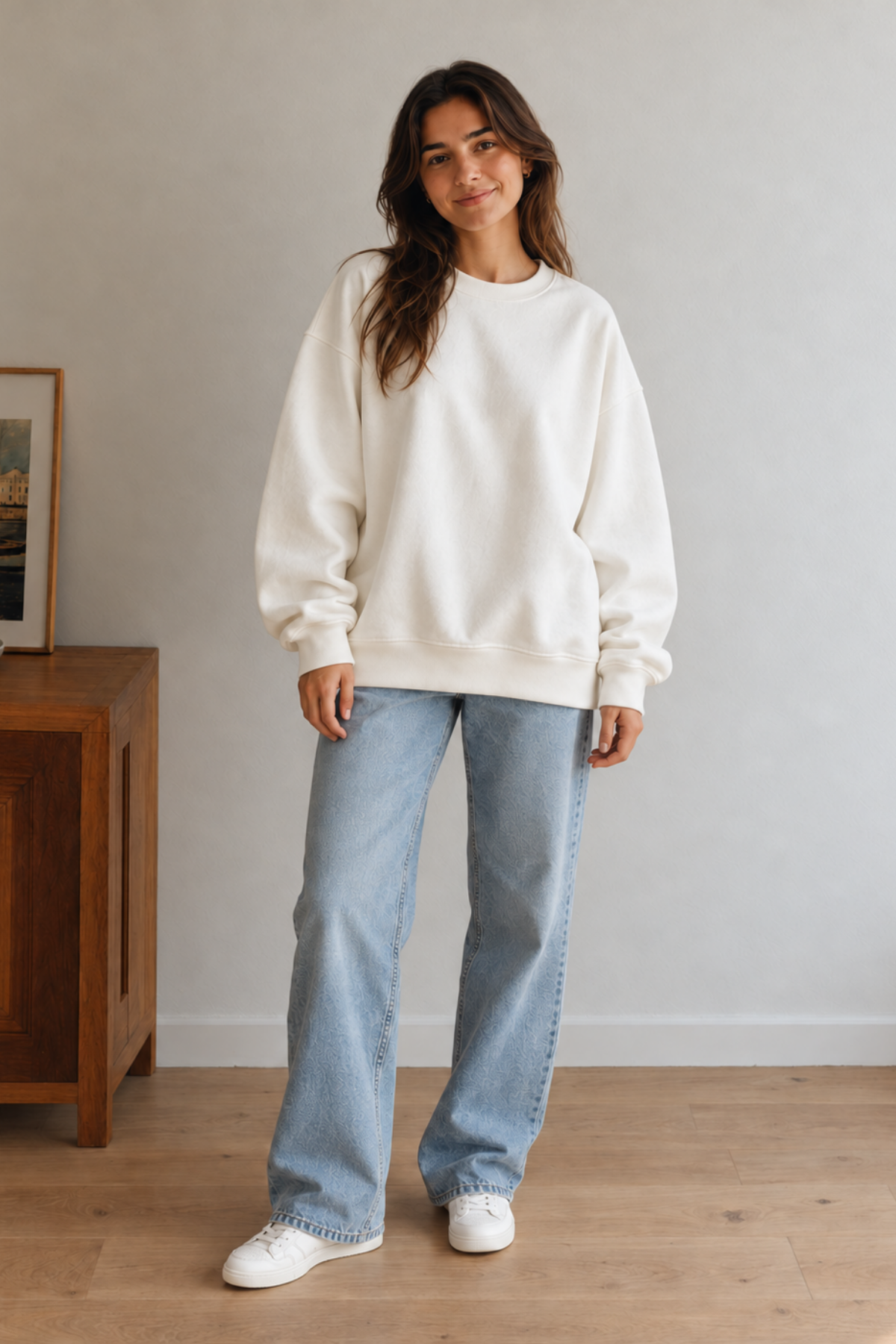 Unisex Oversize Sweatshirt - Ekru - Görsel 2