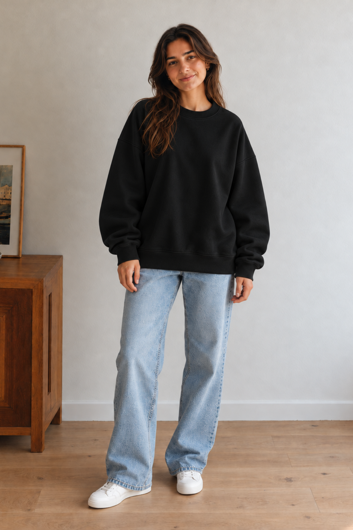 Unisex Oversize Sweatshirt - Siyah - Görsel 3
