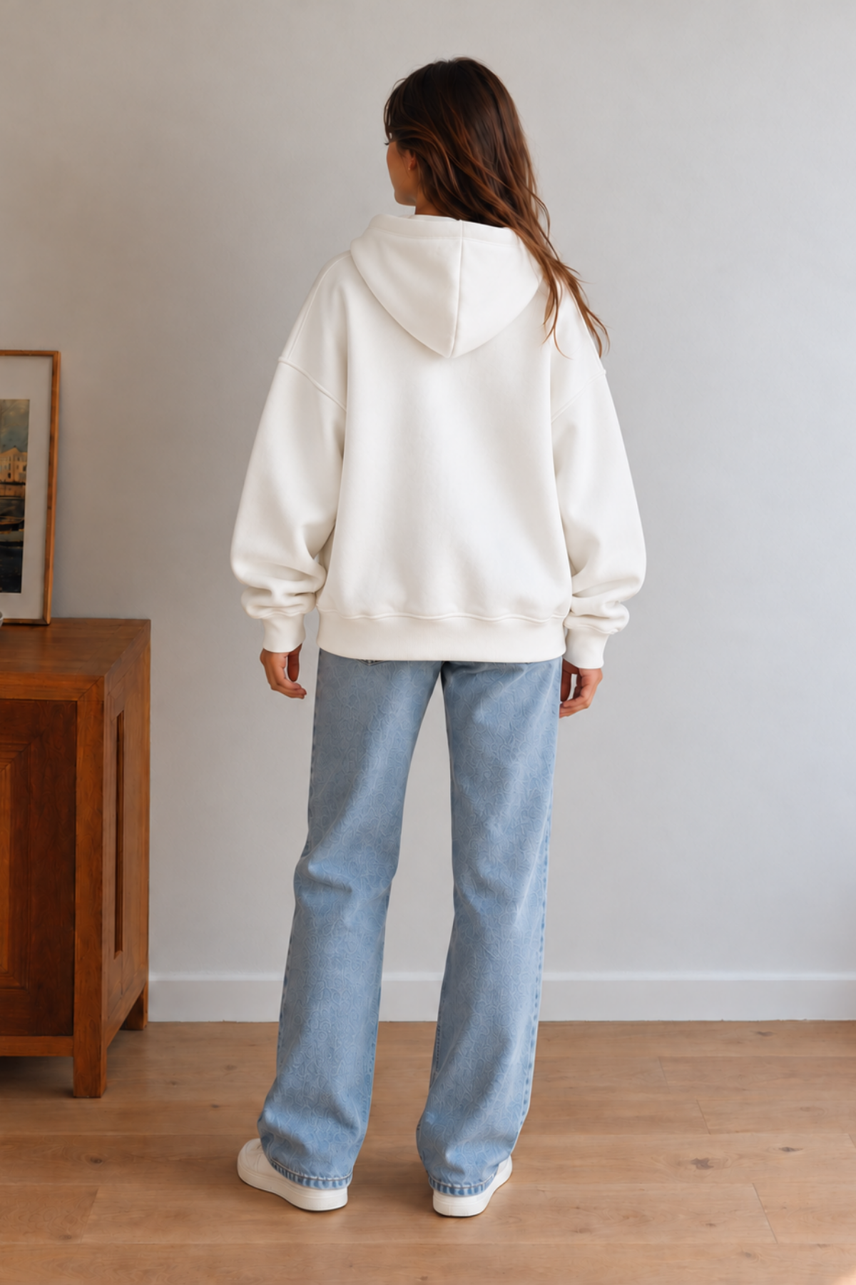 Unisex Oversize Hoodie - Ekru - Görsel 9