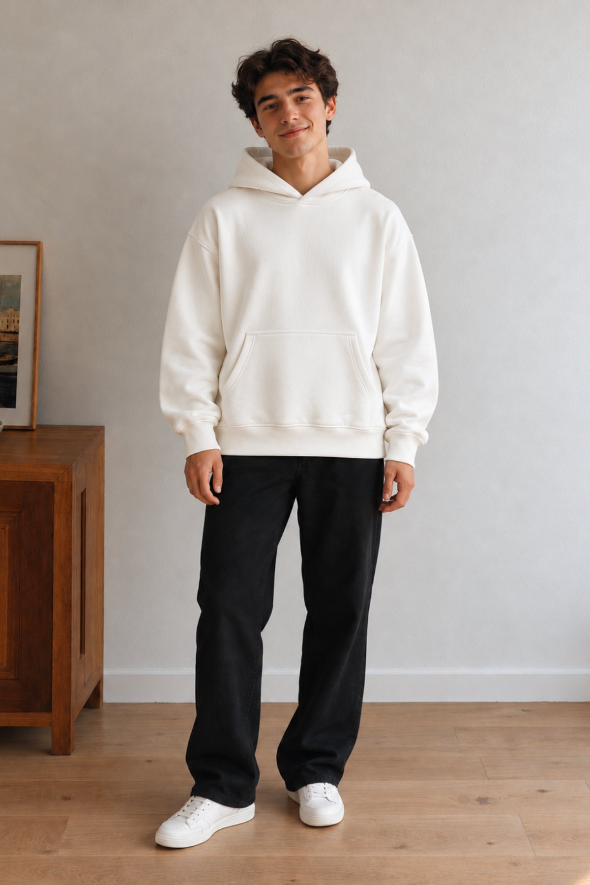 Unisex Oversize Hoodie - Ekru - Görsel 3