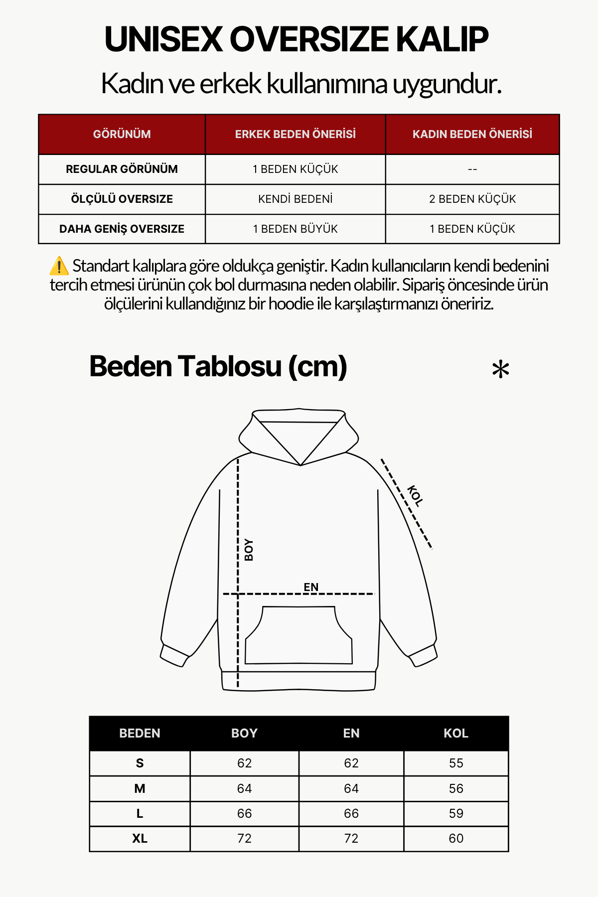 Unisex Oversize Hoodie - Ekru - Görsel 4