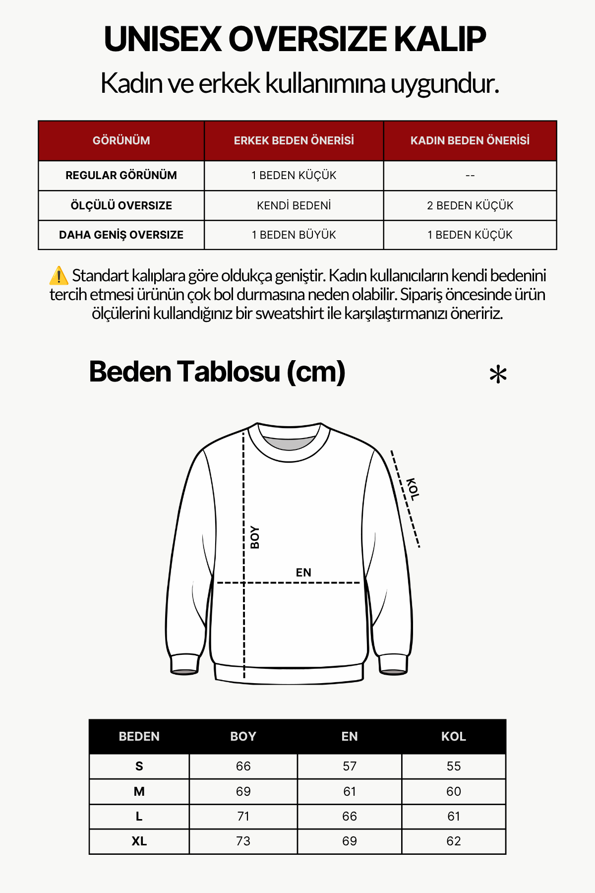 Unisex Oversize Sweatshirt - Ekru - Görsel 4