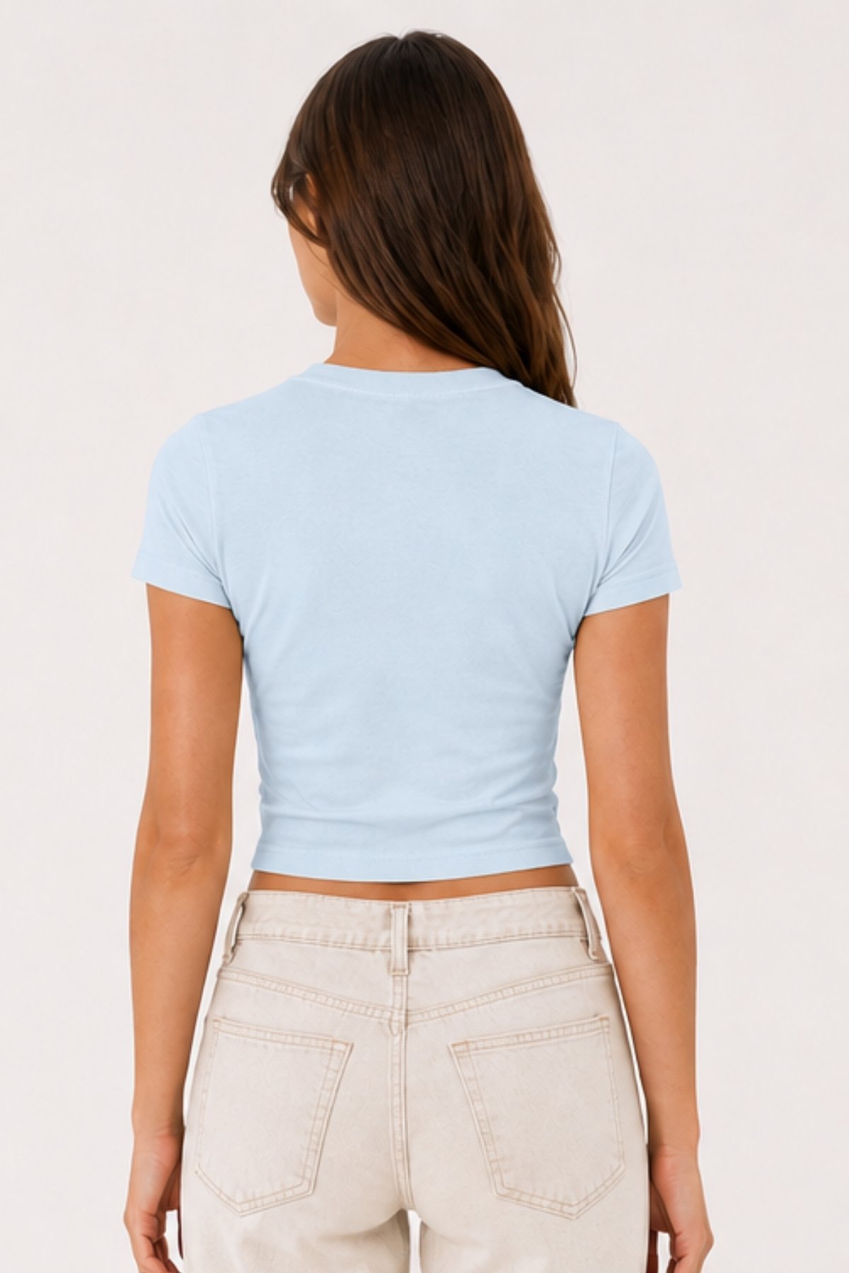 Baby Tee Basic | Düz Crop Tişört - Mavi - Görsel 4