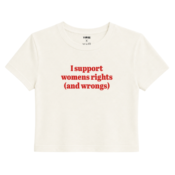 Rights & Wrongs Baby Tee | Slogan Baskılı Crop Tişört - Ekru