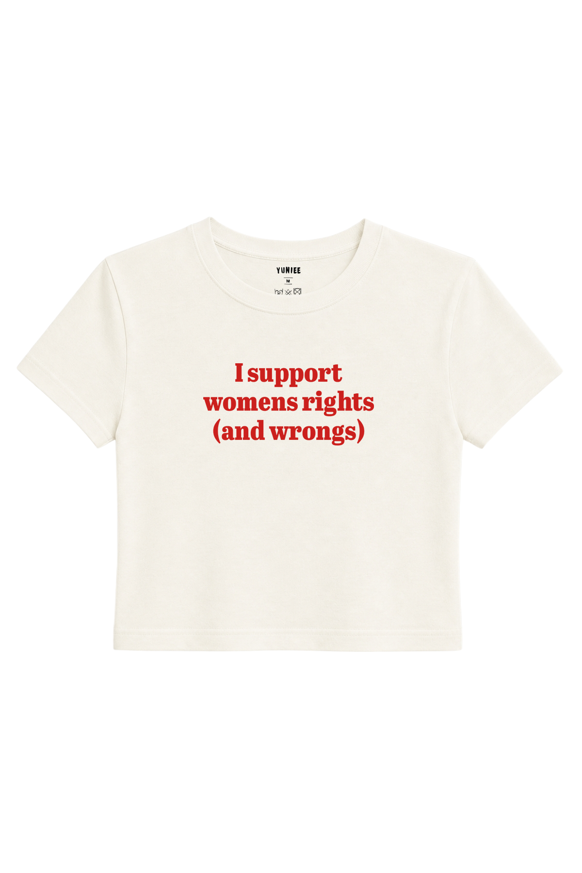 Rights & Wrongs Baby Tee | Slogan Baskılı Crop Tişört - Ekru