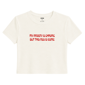 Chronic & Iconic Baby Tee | Slogan Baskılı Crop Tişört - Ekru