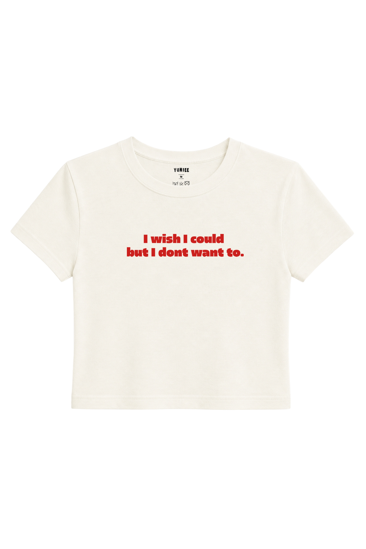 Don’t Want To Baby Tee | Slogan Baskılı Crop Tişört - Ekru