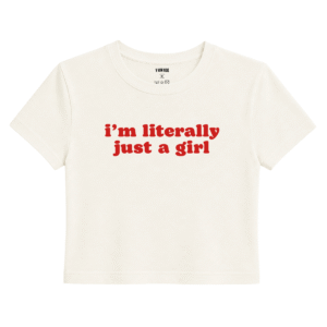 Just a Girl Baby Tee | Slogan Baskılı Crop Tişört - Ekru