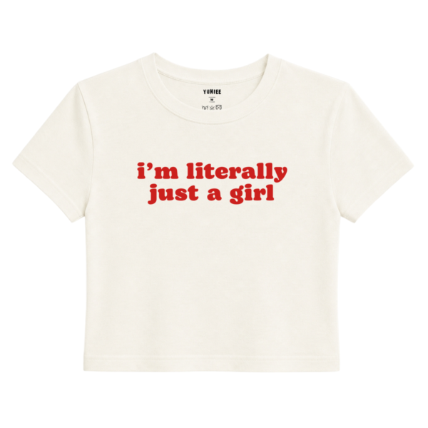 Just a Girl Baby Tee | Slogan Baskılı Crop Tişört - Ekru