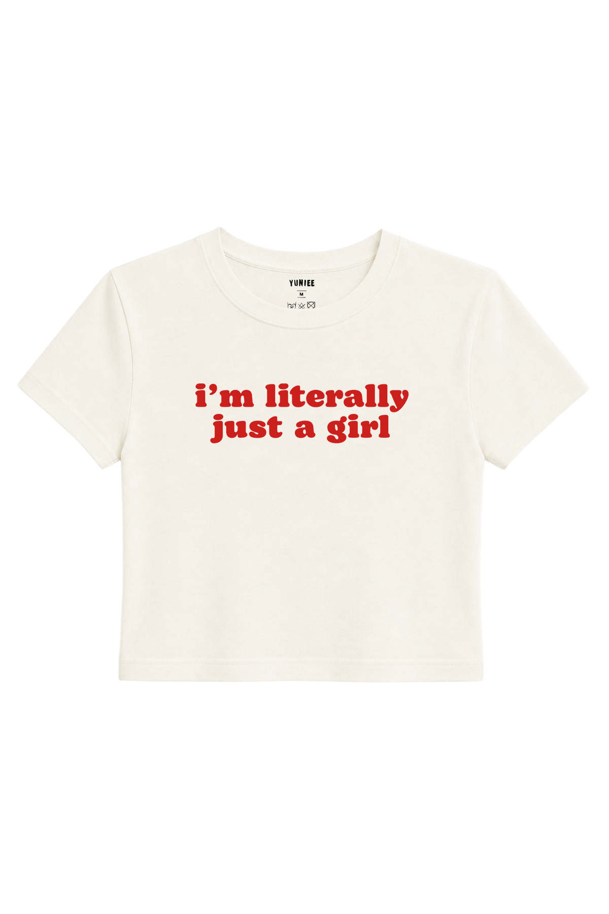 Just a Girl Baby Tee | Slogan Baskılı Crop Tişört - Ekru