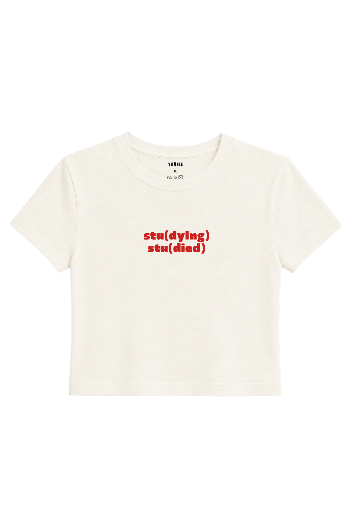 Stu(died) Baby Tee | Slogan Baskılı Crop Tişört - Ekru