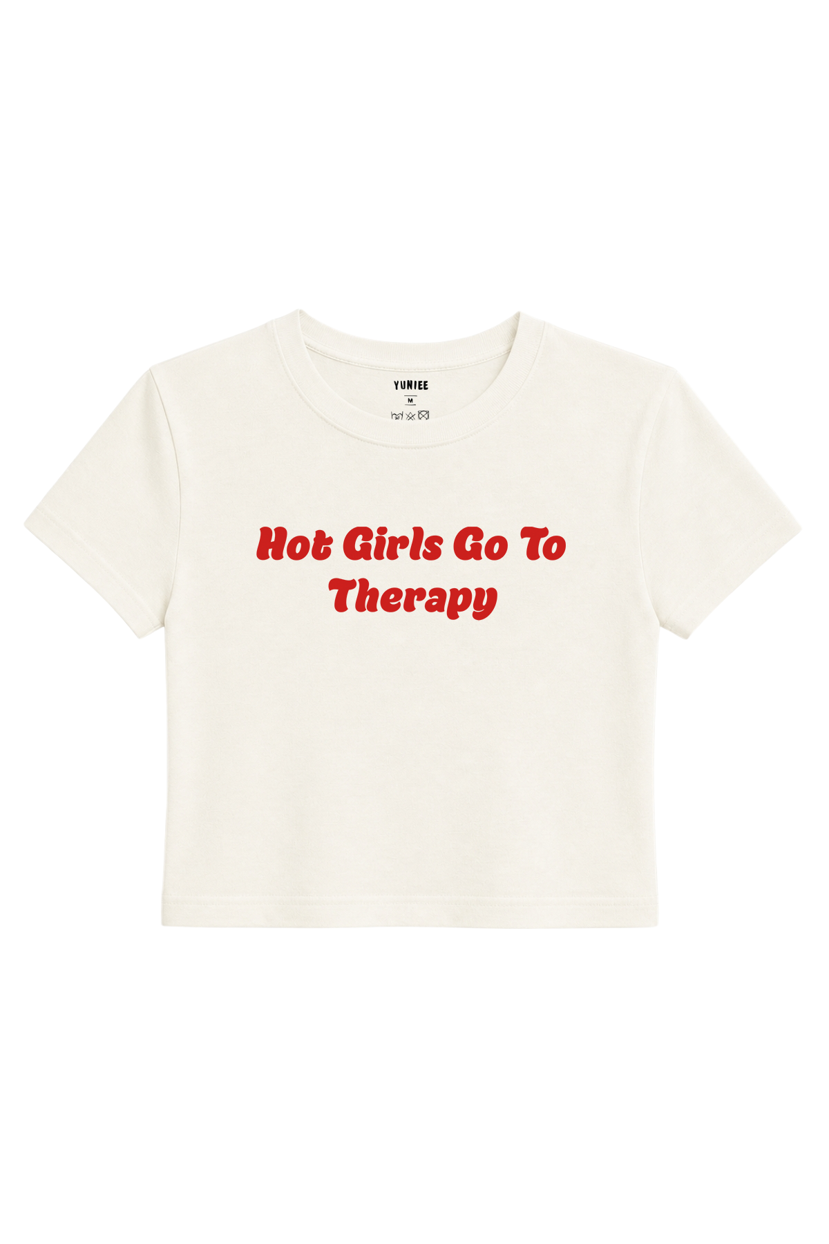 Therapy Baby Tee | Slogan Baskılı Crop Tişört - Ekru