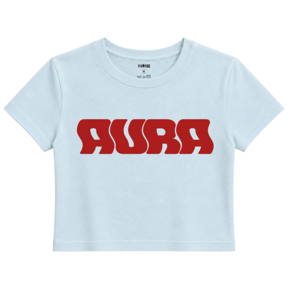 Aura Baby Tee | Slogan Baskılı Crop Tişört - Mavi