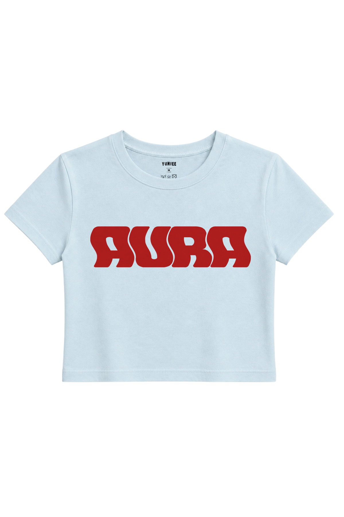 Aura Baby Tee | Slogan Baskılı Crop Tişört - Mavi