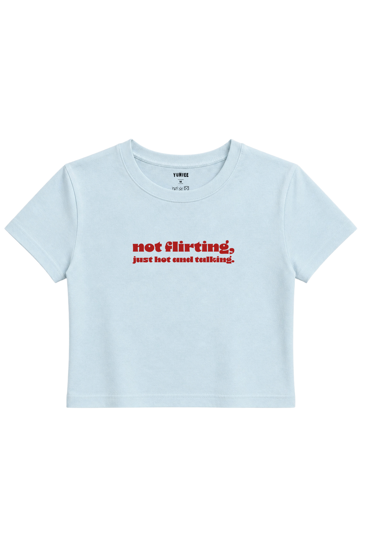 Hot & Talking Baby Tee | Slogan Baskılı Crop Tişört - Mavi