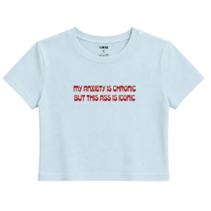 Chronic & Iconic Baby Tee | Slogan Baskılı Crop Tişört - Mavi