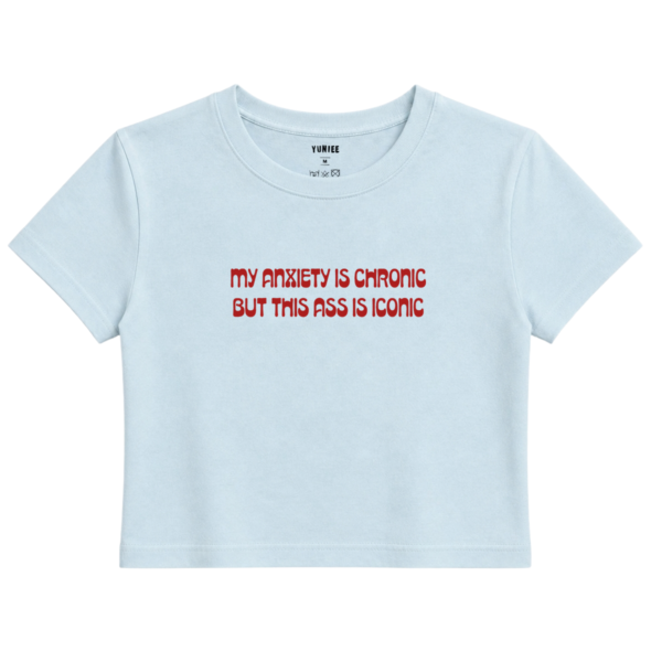 Chronic & Iconic Baby Tee | Slogan Baskılı Crop Tişört - Mavi