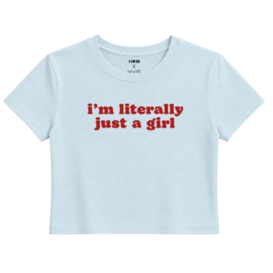 Just a Girl Baby Tee | Slogan Baskılı Crop Tişört - Mavi