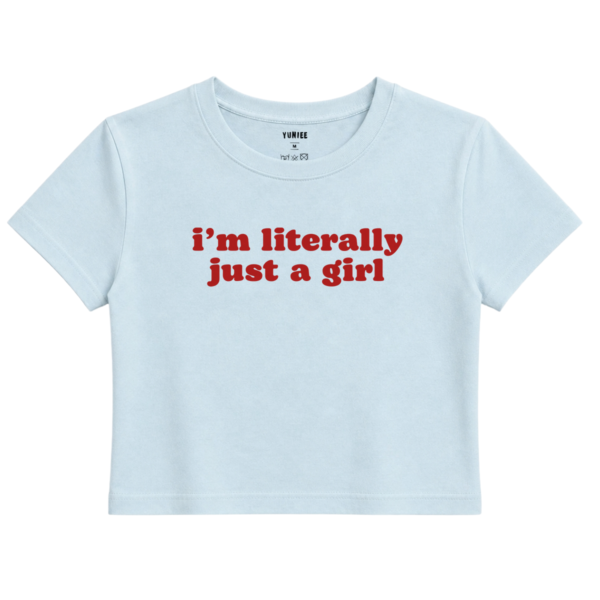Just a Girl Baby Tee | Slogan Baskılı Crop Tişört - Mavi