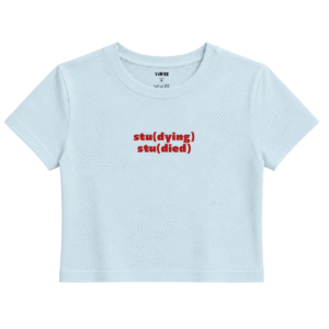 Stu(died) Baby Tee | Slogan Baskılı Crop Tişört - Mavi