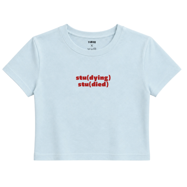 Stu(died) Baby Tee | Slogan Baskılı Crop Tişört - Mavi