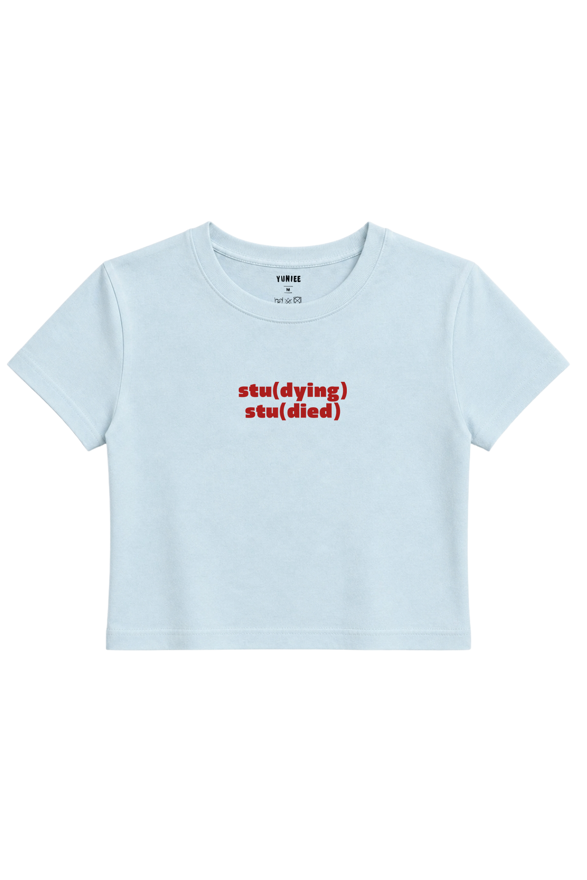 Stu(died) Baby Tee | Slogan Baskılı Crop Tişört - Mavi