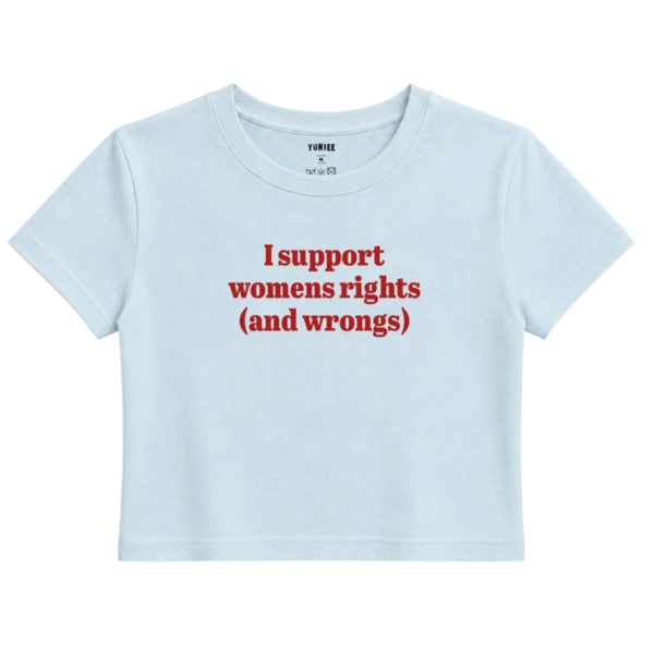 Rights & Wrongs Baby Tee | Slogan Baskılı Crop Tişört - Mavi