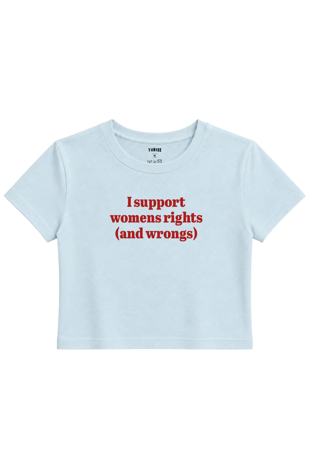 Rights & Wrongs Baby Tee | Slogan Baskılı Crop Tişört - Mavi