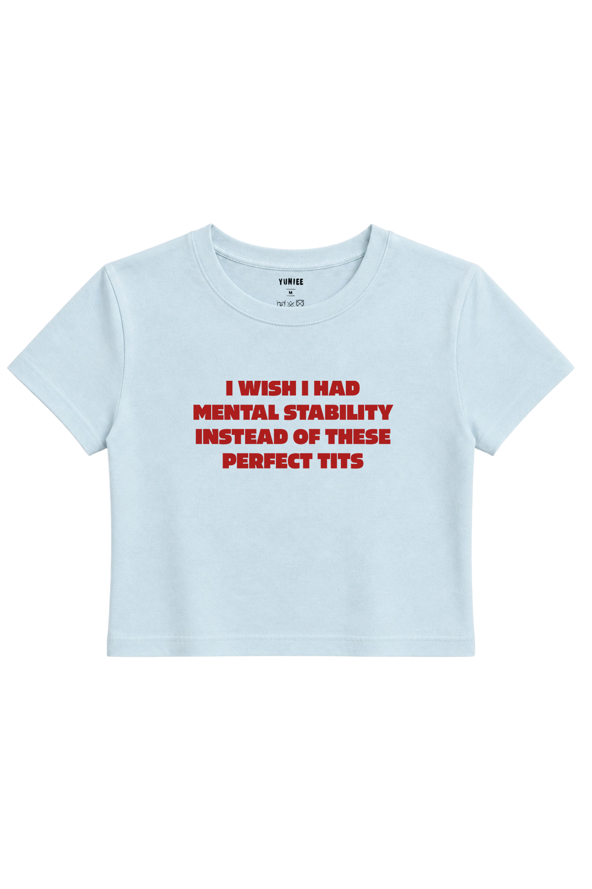 Mental Stability Baby Tee | Slogan Baskılı Crop Tişört - Mavi