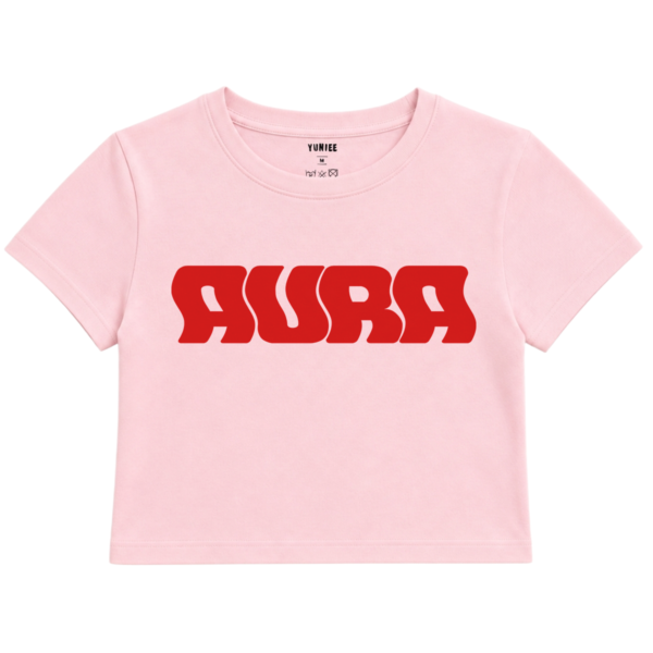 Aura Baby Tee | Slogan Baskılı Crop Tişört - Pembe