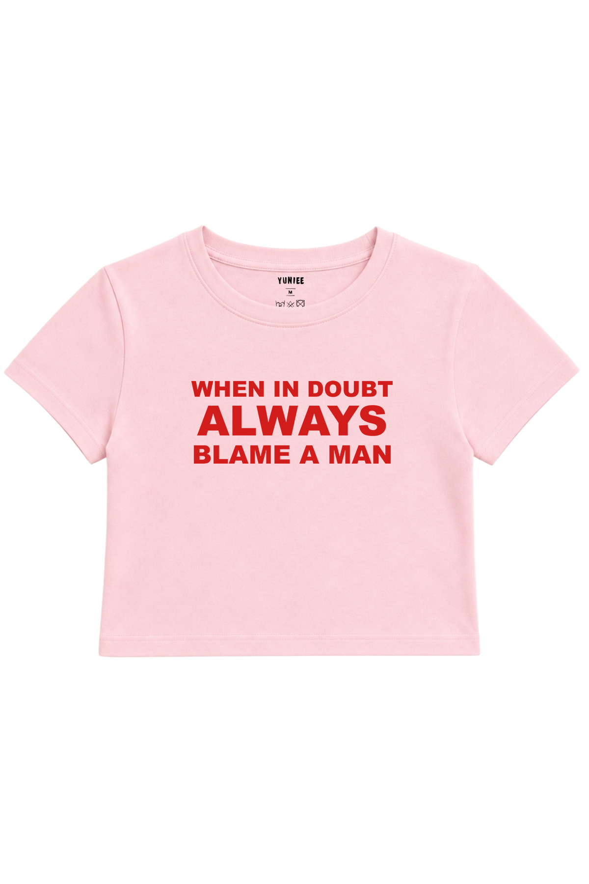 Blame a Man Baby Tee | Slogan Baskılı Crop Tişört - Pembe
