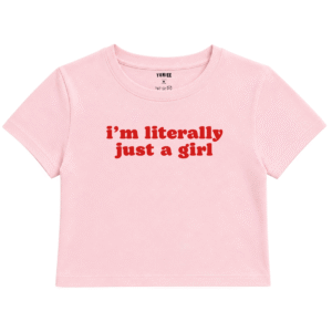 Just a Girl Baby Tee | Slogan Baskılı Crop Tişört - Pembe