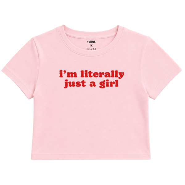 Just a Girl Baby Tee | Slogan Baskılı Crop Tişört - Pembe