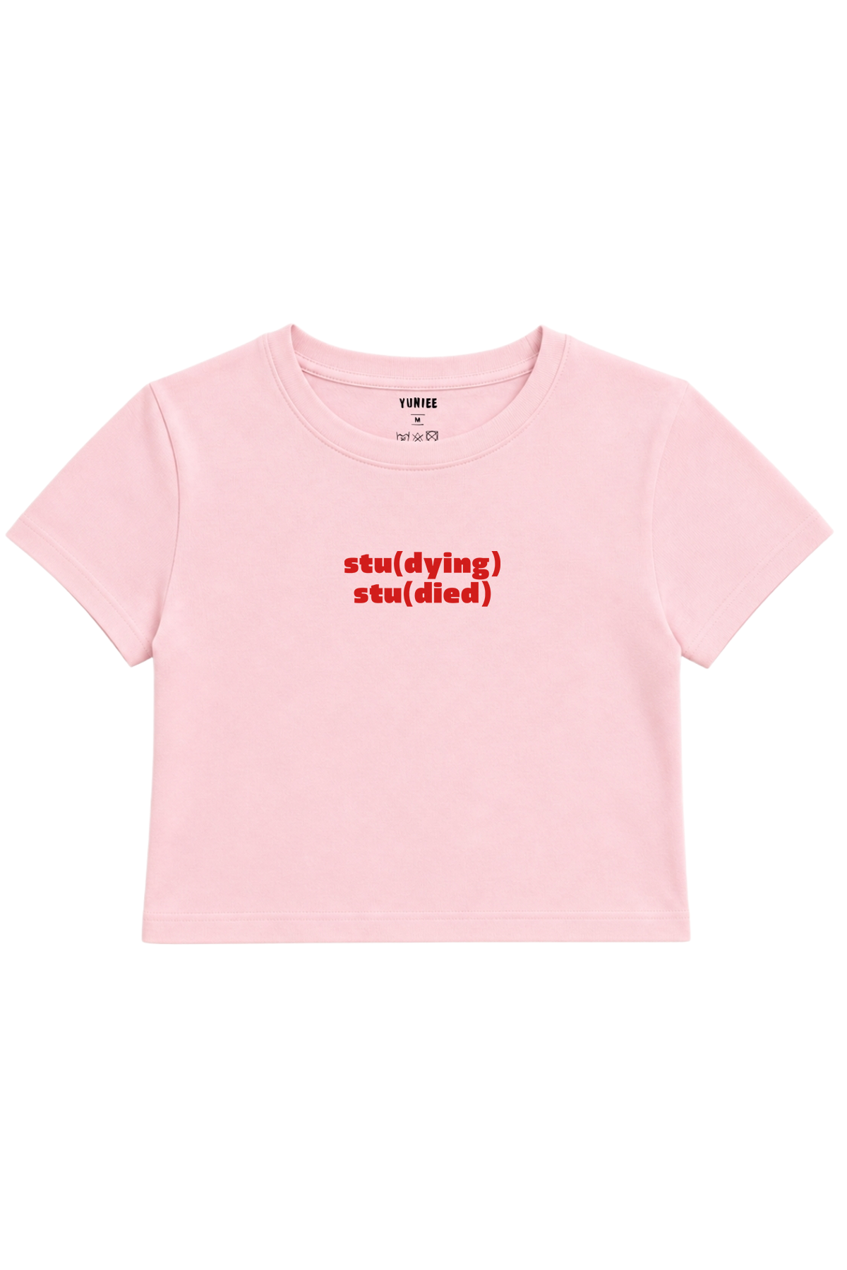 Stu(died) Baby Tee | Slogan Baskılı Crop Tişört - Pembe