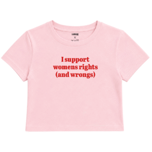 Rights & Wrongs Baby Tee | Slogan Baskılı Crop Tişört - Pembe
