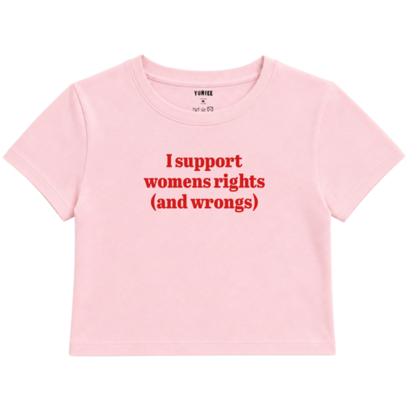 Rights & Wrongs Baby Tee | Slogan Baskılı Crop Tişört - Pembe