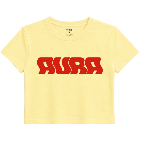 Aura Baby Tee | Slogan Baskılı Crop Tişört - Sarı