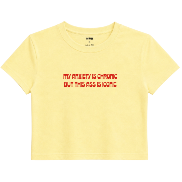 Chronic & Iconic Baby Tee | Slogan Baskılı Crop Tişört - Sarı