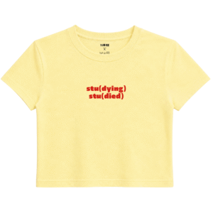 Stu(died) Baby Tee | Slogan Baskılı Crop Tişört - Sarı
