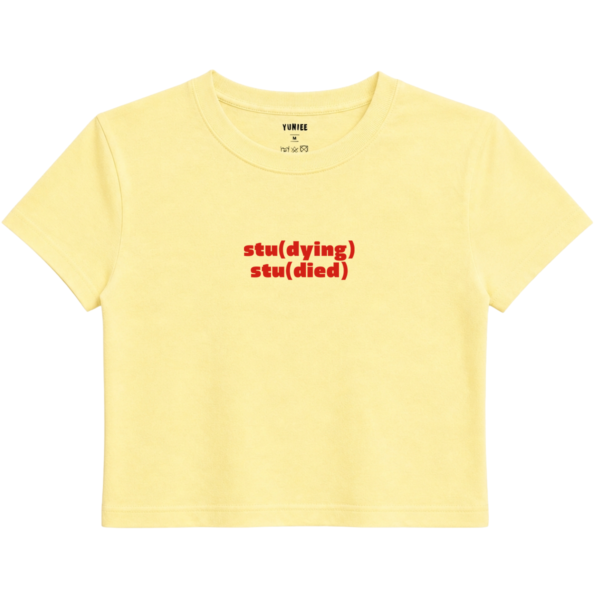 Stu(died) Baby Tee | Slogan Baskılı Crop Tişört - Sarı