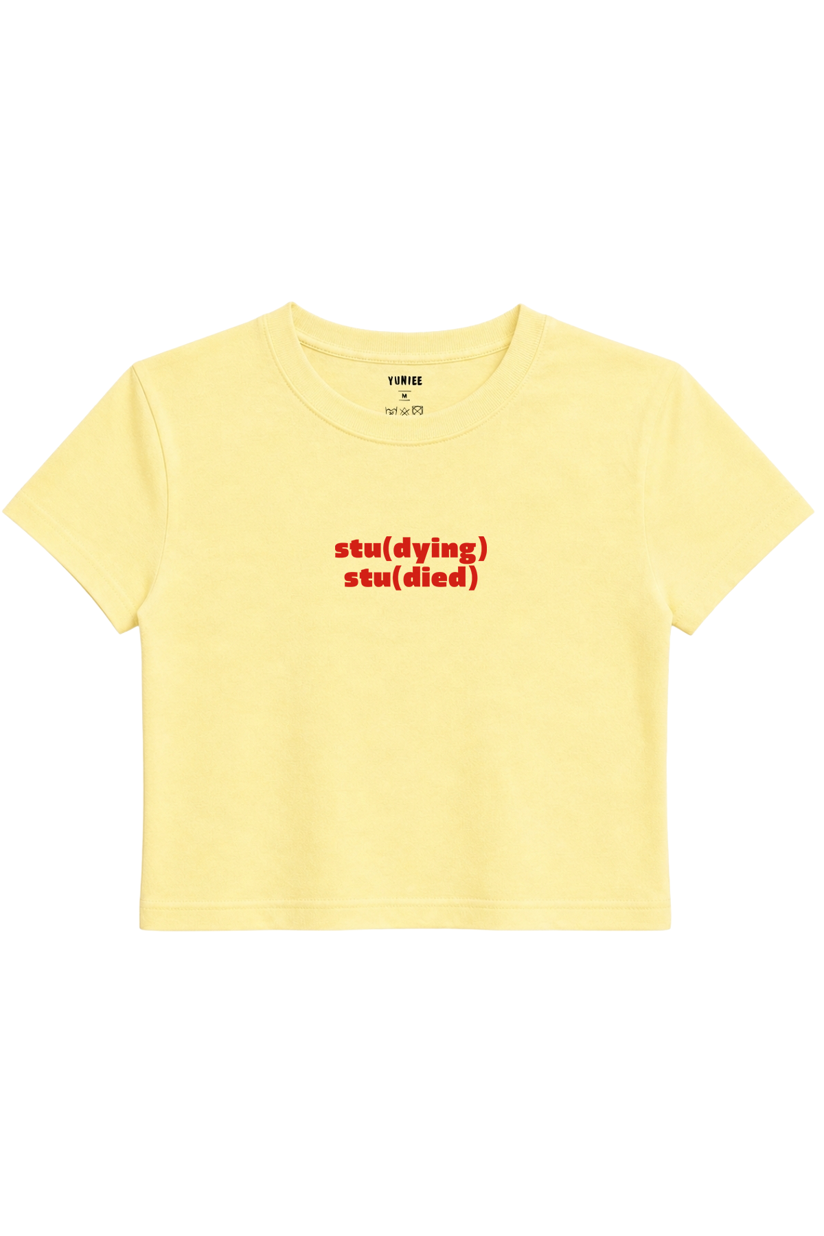 Stu(died) Baby Tee | Slogan Baskılı Crop Tişört - Sarı