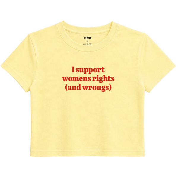 Rights & Wrongs Baby Tee | Slogan Baskılı Crop Tişört - Sarı