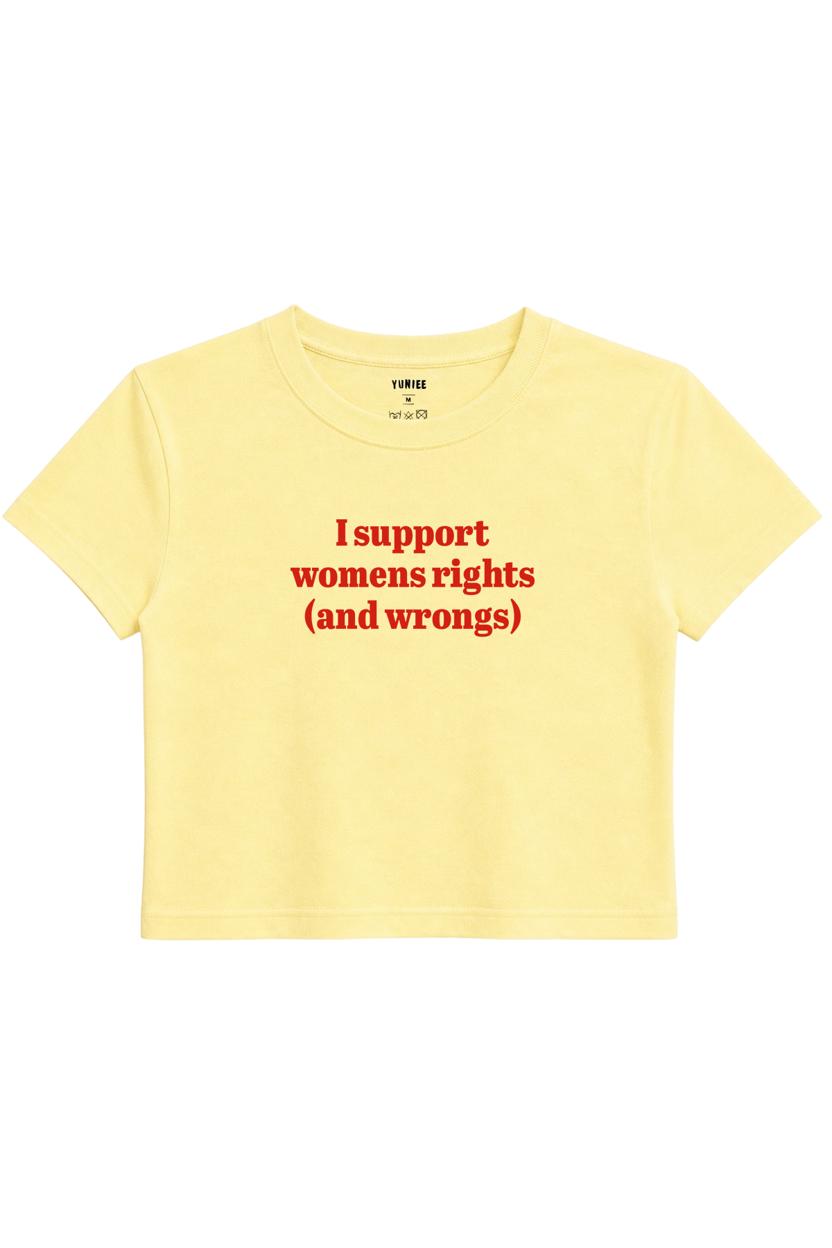 Rights & Wrongs Baby Tee | Slogan Baskılı Crop Tişört - Sarı