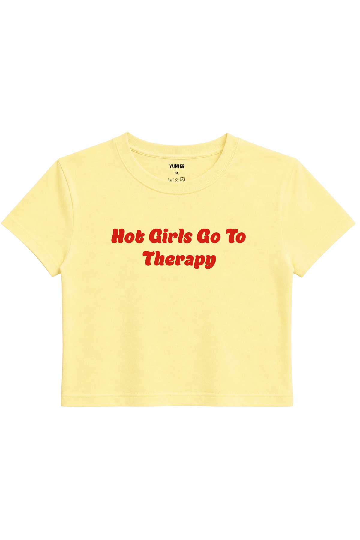 Therapy Baby Tee | Slogan Baskılı Crop Tişört - Sarı