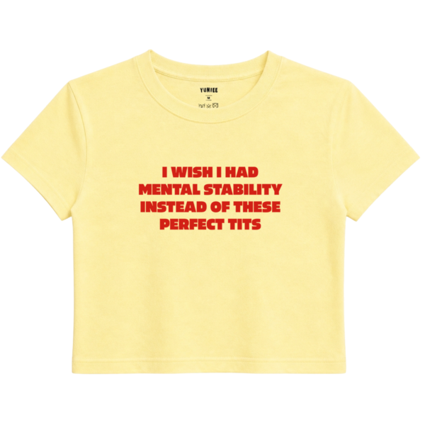 Mental Stability Baby Tee | Slogan Baskılı Crop Tişört - Ekru