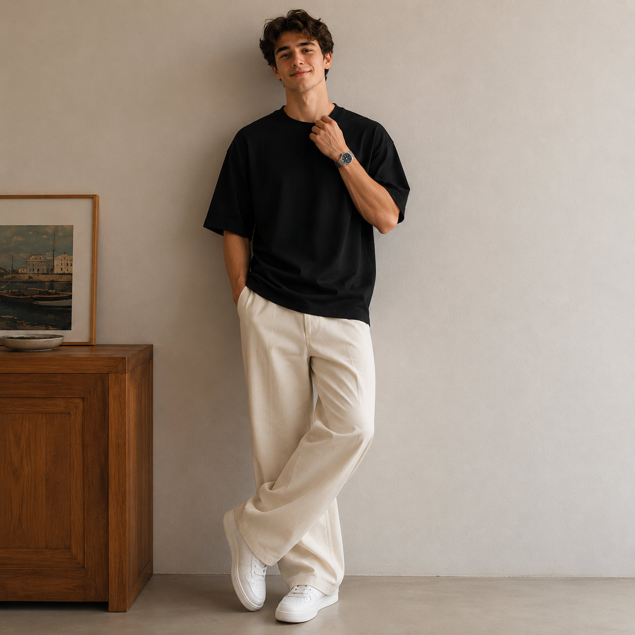 Premium Oversize %100 Pamuk Unisex Tişört 220 Gr Heavyweight - Siyah - Görsel 2